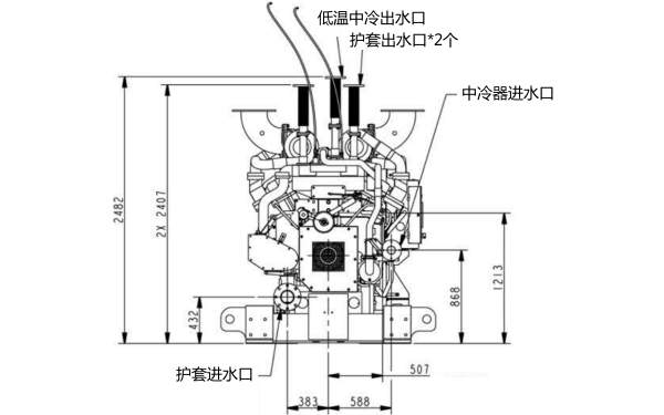 康明斯發(fā)電機(jī)組進(jìn)出水口管道位置圖.png