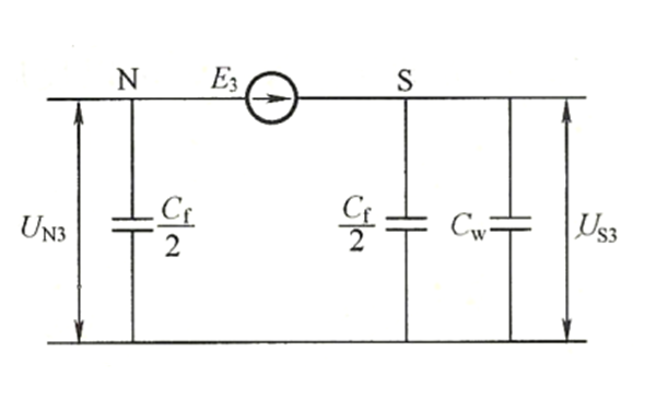 中性點(diǎn)不接地發(fā)電機(jī)三次諧波電動(dòng)勢(shì)和對(duì)地電容的等值電路圖.png