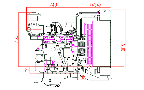 QSB3.9-G31東風(fēng)康明斯發(fā)動機(jī)外形尺寸側(cè)視圖.png