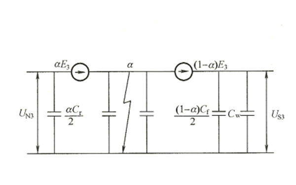 發(fā)電機(jī)單相接地時(shí)三次諧波電動(dòng)勢(shì)分布的等值電路圖.png